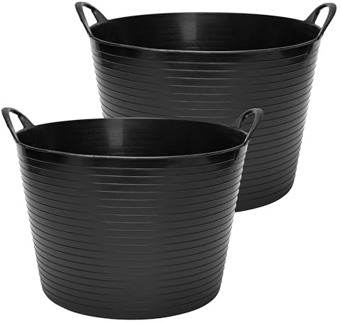 Garronda Flexibler Kunststoffkübel 2-Pack 42 L für Garten Bau Haushalt und Transport robuster Universalbehälter mit Griffen GD-0183 Schwarz