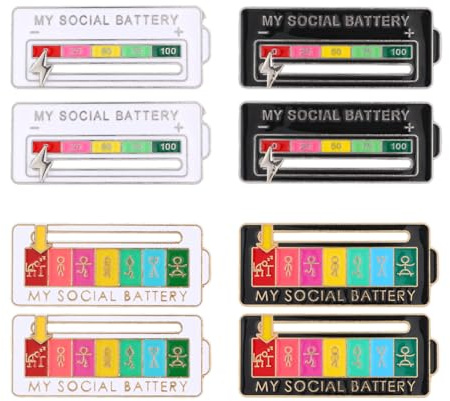 Fukaisu 8pcs Social Energy Bar Sliding Badge Pin, 2 Style Exercise & Battery Fun Bar Mood Brooch Badges 7 Days My Social Energy Slider Cute Enamel Pin for Backpacks Jackets Hats