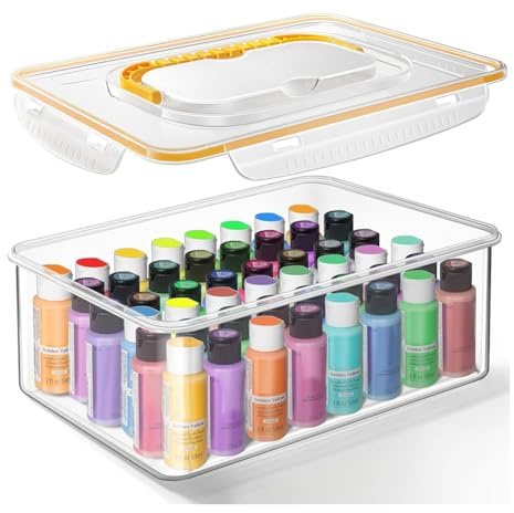 Blisfulhoks Paint Storage Box for Acrylic Paint 48 Bottle Capacity Acrylic Paint Storage Box for 2 Fluid Ounces Acrylic Paint,Storage Box Extra Large Capacity Clear Box