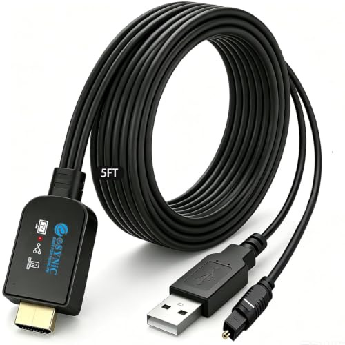 eSynic Cavo Convertitore da eARC/ARC HDMI a Ottico per HDTV a Soundbar Cuffie Wireless Home Theater, 192KHz eARC ARC Audio Extractor Professionale con 1.5M Cavo Integrato, Supporta 5.1ch e 2.0ch | con HDMI e cavo in fibra da 1,5 m, per Dolby Digital 5.1, DTS 5.1, formato PCM, cavo integrato, per TV a Soundbar