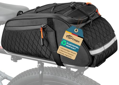 toptrek 3-in-1 Fahrradtaschen für Gepäckträger 10L Wasserdicht | Fahrradtasche Gepäckträger, Gepäckträgertasche mit Tragegriff und Schultergurt