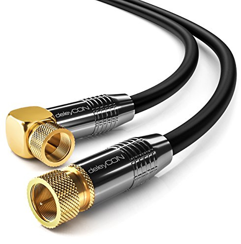 deleyCON 6m Câble Antenne SAT Câble Satellite Coaxial - HDTV Full HD 4K - Connecteur F 90° Coudé vers Connecteur F Droit - Noir