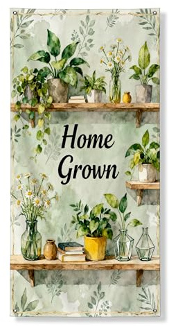 Home Grown Türabdeckung, Banner, dekorativ, botanische Grünpflanzen, Wanddekoration, für drinnen und draußen, Frühling, Sommer, hängend, Festival, Urlaub, Zubehör, 91,4 x 183,9 cm