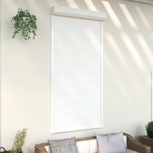 Ziaphsol Volet roulant blanc, 110 x 220 cm, aluminium polyuréthane, rail de guidage, pilote manuel pour façade, fenêtre, extérieur, protection et brise-vue