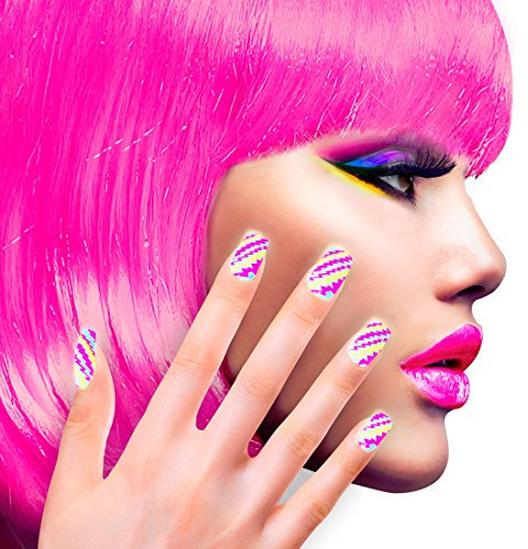 NET TOYS Künstliche Fingernägel Neon Stripes Selbstklebende Hippie Kunstnägel Bunte Nägel zum Aufkleben Falsche Nägel Flower Power