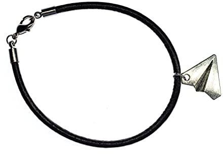 Miniblings Papierflieger Lederarmband schwarz Armband Origami Leder Style silb - Modeschmuck Handmade - Damen Mädchen Bettelarmband