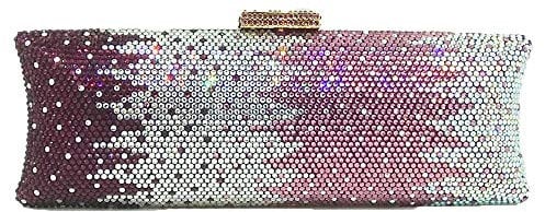 Boutique De FGG Borsa da sera lunga con strass per donne, pochette formale con strass da festa, borsa da sera in cristallo per matrimoni, Piccolo, Gradiente viola