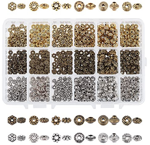 PandaHall Elite - Lot von 900 Stück Perlen Space Beads Spacer Zinklegierung Spacer Beads für die Schmuckherstellung, Gemischte Farbe, 5.5~6.5x2~7.5 mm, Loch: 1~2 mm