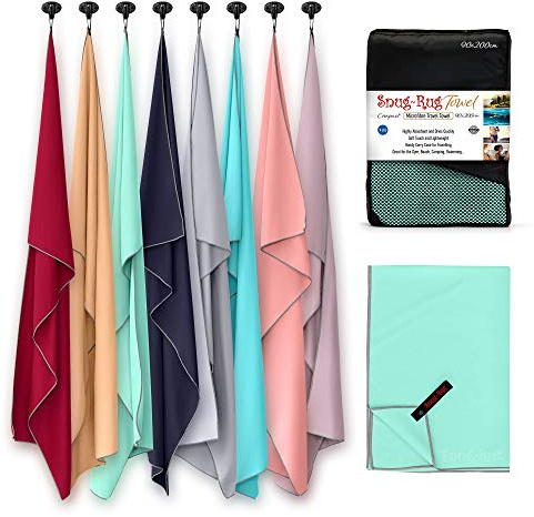 Snug Rug Microfibre Beach Towel Extra Large XL 200 x 90cm Super Absorbent Quick Drying Lightweight Sand Proof Beech Glass Turquoise