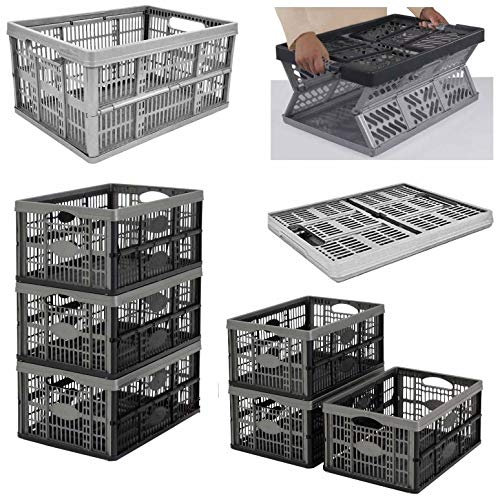 Optimal Products Strong Folding Collapsible Plastic Storage Crates Boxes Stackable Basket 32L (PACK OF 5)