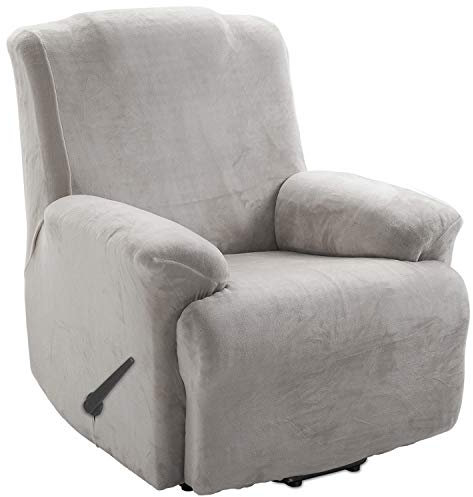 TIANSHU Samt Ruhesessel bezüge, Stretch Sesselschoner Elastisch Plush Couchbezug stilvolle Luxus-Möbelbezüge Anti-Rutsch-High Stretch Relaxsessel bezüge(Ruhesessel,Hellgrau)