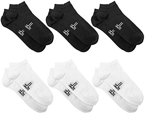 LANCETTI - 6 Paia Calzini Corti Sneaker per Uomo o Donna, Fantasmini in Cotone Filo di Scozia, Nero, Bianco, 39-42