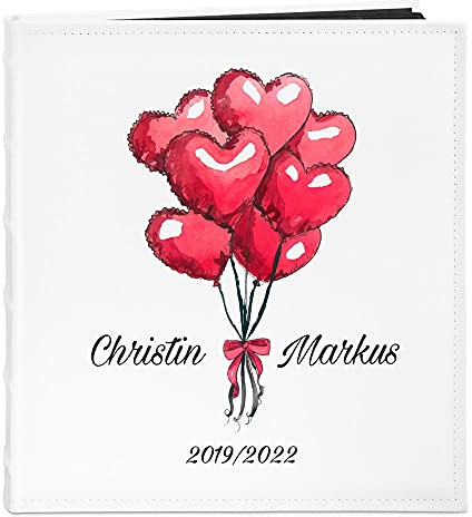 Maverton Fotoalbum zum Selbstgestalten mit Aufdruck - für 240 Fotos 10x15-60 schwarze Seiten - Größe 33x30cm - Weiß - personalisierte Geschenke zum Hochzeitstag zur Hochzeit