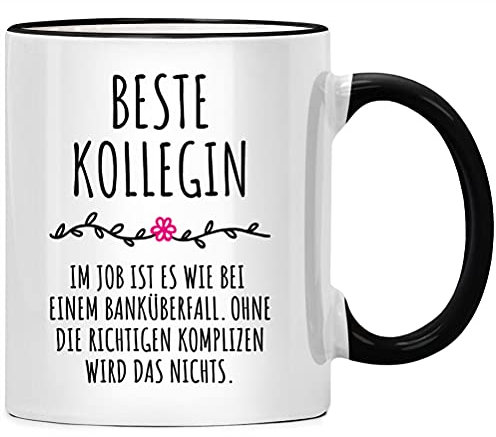 SENESS Beste Kollegin Im Job ist es wie bei Banküberfall Tasse mit Spruch lustig, Lieblingskollegin Geschenk, Abschiedsgeschenk Kollegen Jobwechsel, Kaffeebecher Kaffeetasse Team Büro Arbeit
