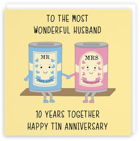 Hunts England - Husband 10th Anniversary Card - To The Most Wonderful Husband - 10 Years Together - Happy Tin Anniversary - Iconic Collection