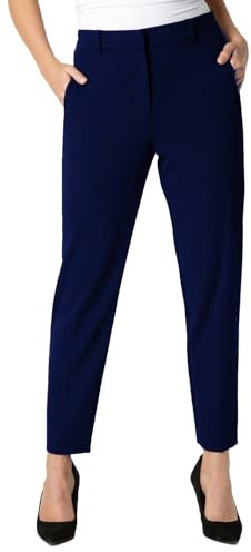 Roman Originals Work Trousers for Women UK Ladies Office Smart Stretch Suit Pants Slacks Cigarette Straight Leg Tailored High Elasticated Waist Ankle Grazer Slim - Long Navy (31 inch) - Size 16