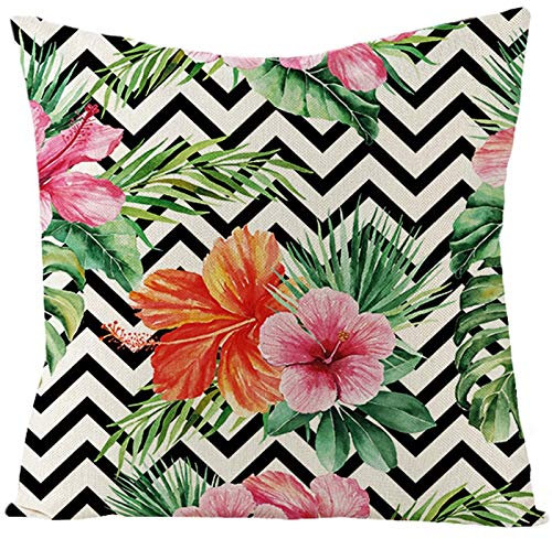 Banemi Bunte Kissenbezüge 45X45cm, Blumen Blätter Wellenmuster Grün Rosa Schwarz Weiß Polyester Sofa Büro Dekor Kissenhülle