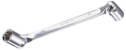 uxcell 12 Point Flexible Head Socket Wrench, 16mm x 17mm Metric Double Swivel Box End, CR-V 180 Degree Rotation for Mechanical Repair