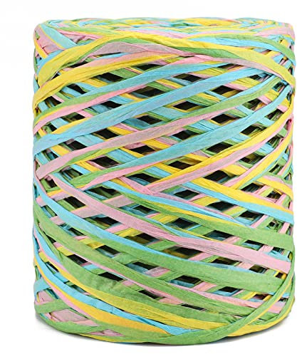 G2PLUS Bast Papierband, Bast Geschenkband Raffiabast Papier Schnur für Basteldekoration, Geschenkverpackung, Weben, Bündeln (Gelb und Blau)