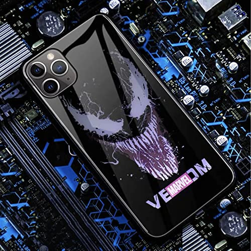 YXuan LED Light Up Case Compatible with iPhone Luminous Comic Anime Phone case Colorful Luminescent Fashion Luxury Tempered Glass Hybrid Phone Case Accessories for Men (Black, iPhone 12 Pro Max)