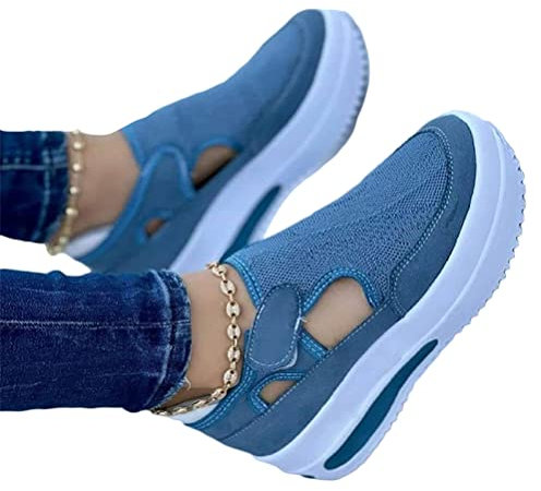 Minetom Frühling Turnschuhe Frauen Atmungsaktive Sportschuhe Segeltuchschuhe Damen Trainer Schuhe Mesh Schuhe B Blau 38 EU