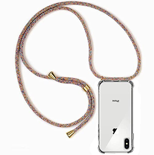 ZYIMOU für iPhone X/iPhone XS Hülle mit Band, Handyhülle iPhone X/iPhone XS Handyband Hülle mit Kette Schutzhülle Kordel zum Umhängen Transparent Weich TPU Silikon Bumper, Rainbow
