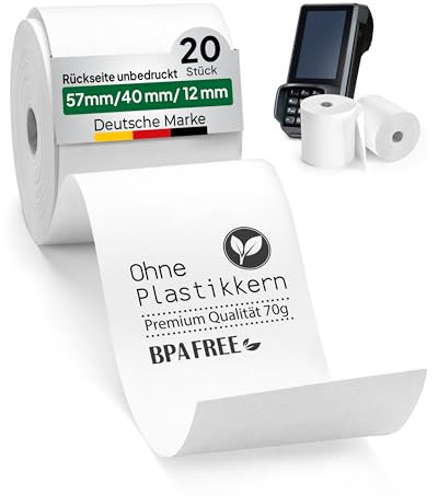 20x EC-Thermorollen à 57mm x 40mm x 12mm - EC-Rolle - kernlose Kassenrollen ohne Plastikmüll