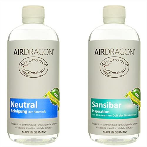 AIRDRAGON® Duft-Set - NEUTRAL + SANSIBAR - 2 x 1 Liter - katalytischer Raumduft ohne künstliche Duftstoffe - 100% naturreines ätherisches Öl - für jede katalytische Lampe - Made in Germany