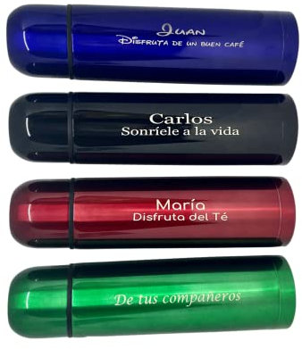 regalo grabado - Termo PERSONALIZADO 500ml | Doble Pared Aislante 6H Calor y 15H Frío | Tapa Convertida en Taza | Acero Inoxidable | Color (Negro)
