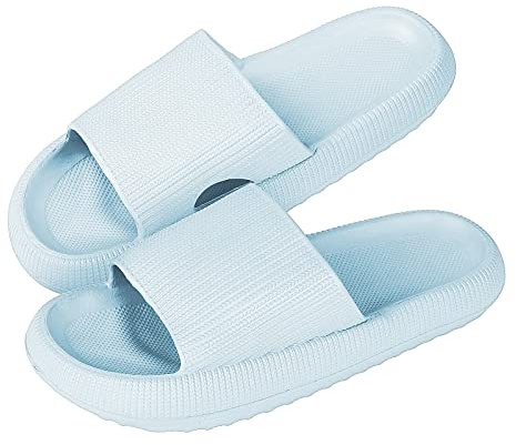 MUYOGRT Cloud Sliders Women Men, Non-Slip Cloud Slippers Women Summer, Soft Flip Flops Bathroom Slippers, Pillow Sliders for Pool Shower Beach(Light Blue, 5.5/6.5)