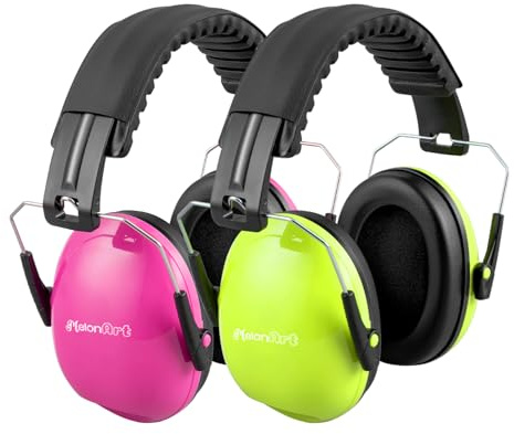 MelonArt Kids Ear Defenders, Earmuffs, Safety Hearing Protection, Headphones, Noise Reduction for Autism, Sensory Kids, green/pink, Suitable