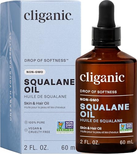 Cliganic Pure Squalane Oil for Skin & Hair (2oz) - Non-GMO Verified, Natural Plant-Derived Face Moisturizer