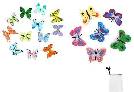 GVSAVY 18 Butterfly Suits, 1 Storage Net Bag, Simulated Insect Butterflies, Soft Plastic Toy Model, Suitable for Scene Layout, Children's Toy Cognition