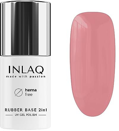 INLAQ® 2in1 Rubber Base Gel UV HEMA-Frei Rose 6 ml - Nagellack Mit Bis zu 95% Deckkraft - Hardgel für Nägel Basisgel