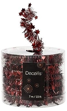 Kaemingk Weihnachtsgirlande 7m x 3cm inkl. Sterne - Lametta Girlande - Sternengirlande mit feinem Draht zum Dekorieren und Basteln - Ochsenblut