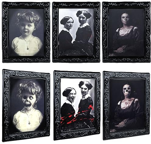 Abeillo 3 Stück Halloween Deko, 3D Wechselndes Gesicht Horror Bewegtbild Gothic Portraits Rahmen Gruselige Wanddekoration Bilderrahmen Halloween Party Dekoration für Bar Schlafsaal Spukhaus Thema