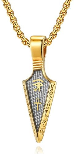 MERTTURM Herren Halskette Auge Des Horus, Ankh Agyptischen Kreuz Schutzsymbol Pendant Kette Herren, Schmuck Edelstahl+Kohlefaser, Spearpoint Pfeilspitze Anhänger mit Geschenkebox, Gold Schwarz Silber