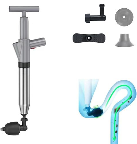 Desatascador de inodoro, removedor de obstrucciones de inodoro, pistola de drenaje de aire de alta presión con barómetro en tiempo real, desatascador de inodoro de acero inoxidable para fregadero,