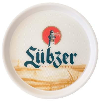 Lübzer Pils Original Servier Tablett Gastrotablett mit Antirutsch-Beschichtung (Silikon), weiß, 36 cm Durchmesser