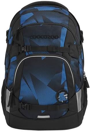 coocazoo Schulrucksack Mate „Electric Ice”, schwarz-blau, ergonomischer & anpassbarer Tornister, höhen- & größenverstellbar, mit Brustgurt & Hüftgurt, ab der 3. Klasse