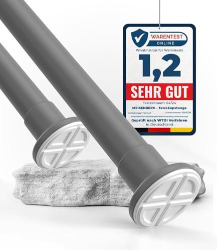 MEISENBERG Vorhangstange ohne Bohren - Grau, Ø 25 mm - Gardinenstange zum Klemmen - Spannstange - Klemmstange für Fenster, Dusche und Trennwand (50-80cm)
