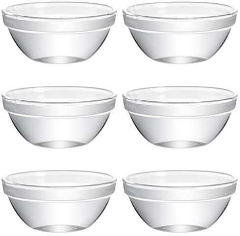 Ciieeo 6pcs Small Glass Bowls with Lids: Food Prep Bowl Stackable Dessert Bowls Portion Dishes Glass Ramekins Ice Cream Bowls Sundae Snack Cups for Pudding Candy Nuts L