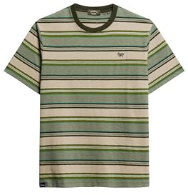 Superdry Herren Lässig geschnittenes T-Shirt mit Streifen Grün Gestreift XXL