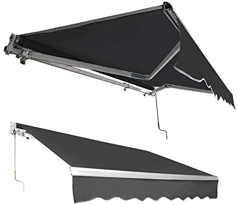 Jayseuw Tenda da sole con braccio snodato, 350 x 300 cm, tenda da sole da balcone, protezione solare manuale, in alluminio e poliestere 280 g/㎡, per balcone, terrazza, cortile, grigio