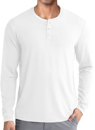 COOFANDY Mens Henley T Shirts Long Sleeve Button Shirts Grandad Tshirt Regualr Fit Thermal Tops Casual Smart Shirts White M