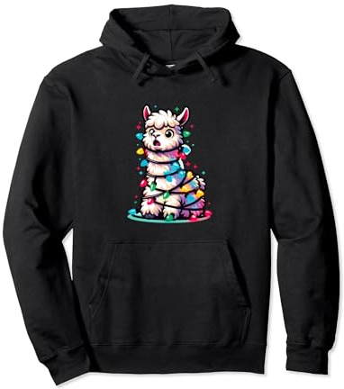 Alpaka Lama Weihnachten Lichterkette Deko Pullover Hoodie