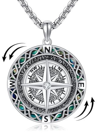 HUKKUN Fidget Kompass Halskette Sterling Silber Abalone Shell Angst Kompass Halskette Graduierung Schmuck Geschenk für Männer