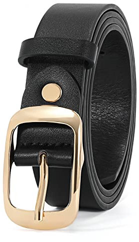 WHIPPY Damen-Ledergürtel in Übergröße, modischer Rindsleder-Gürtel mit fester Dornschließe für Jeans-Hosen-Kleid,150cm schwarz