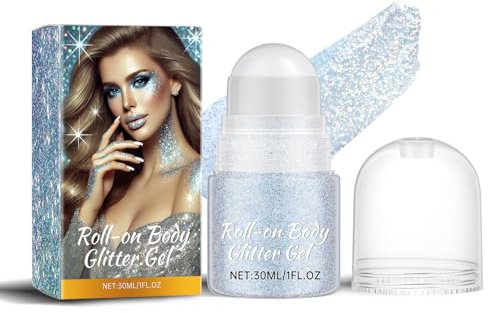 Roll-on Body Glitter Gel, Purpurina Cara Festival Gel, Glitter Face Paint Holographic Hair Glitter Gel, Purpurina Brillante para Cosméticos, Pelo, Labios, Uñas, Fiesta (Azul)
