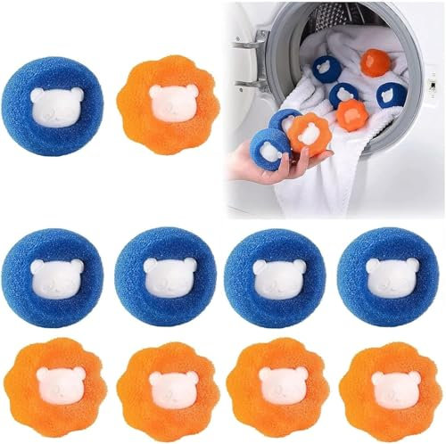 10 Pcs Box-Packed Pet Hair Remover for Laundry, Laundry Pet Hair Catcher, Washing Machine Hair Catcher, Washing Balls Dryer Balls for Clothing Dog Cat Pet Fur Remover（Orange+Blue）
